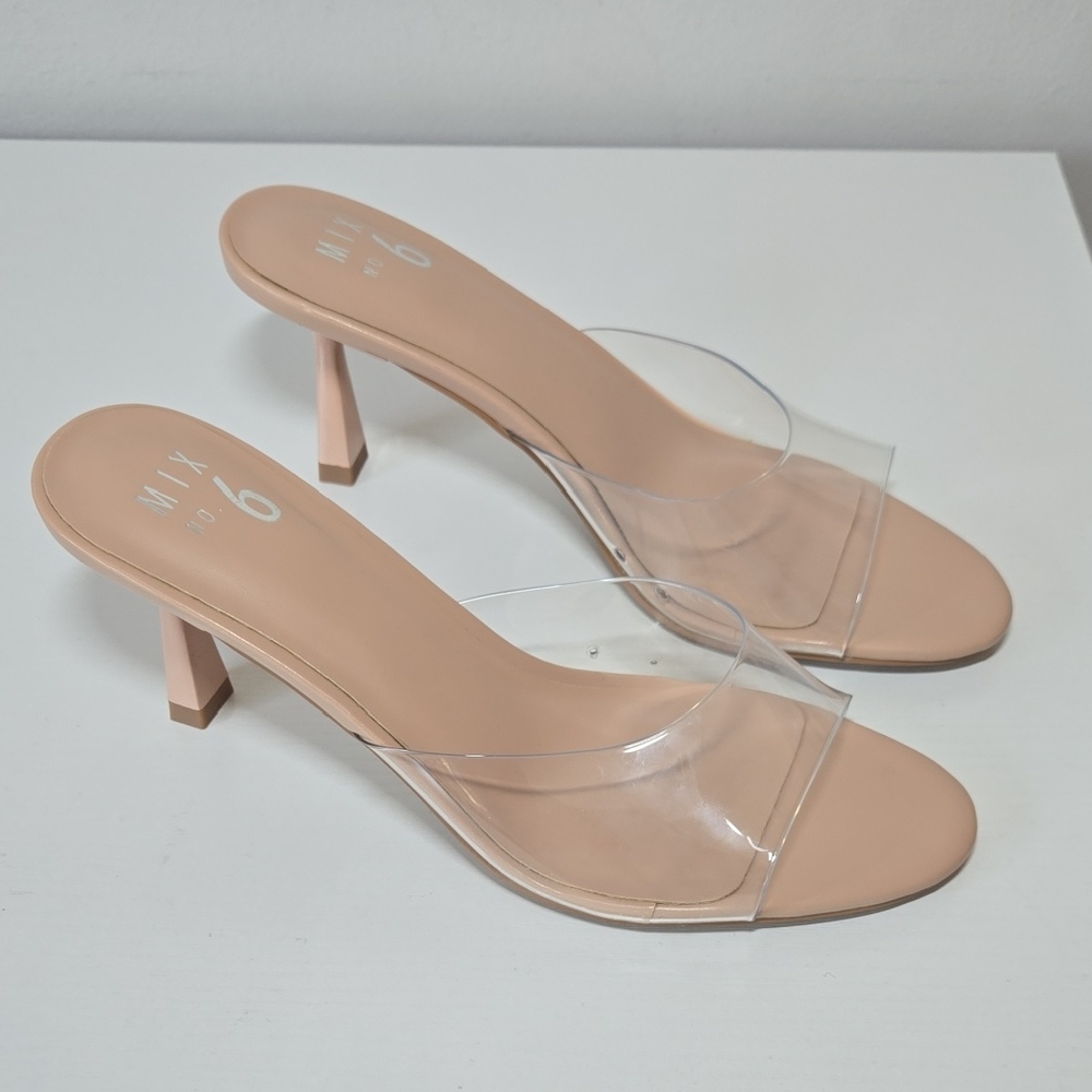 Mix No. 6 Cream and Tan Heels with Clear Strap